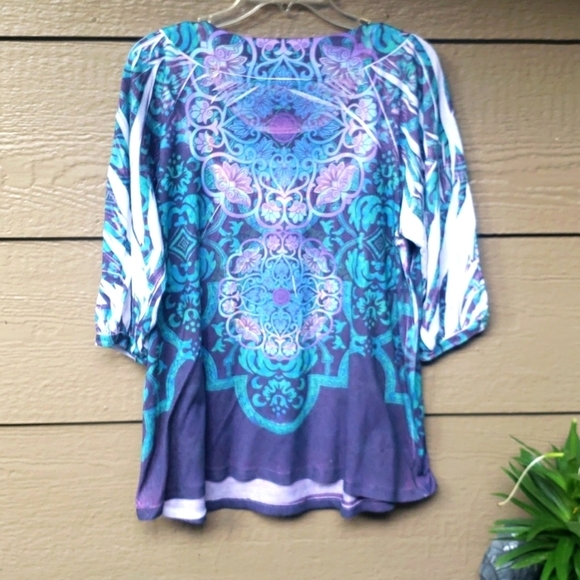 Lane Bryant Multicolor 3/4 sleeves Floral Rhinestone printed graphic 14 - Picture 7 of 7